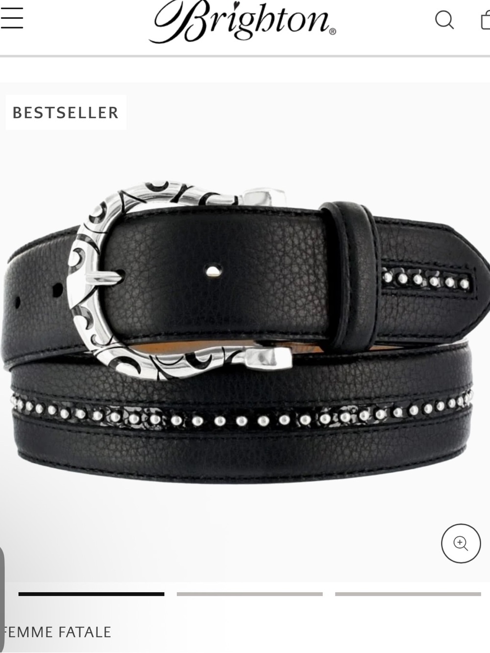 BRIGHTON Femme Fatale Belt Studded Leather Black equestrian Style Size M/L/G NEW